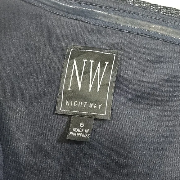 NWT NIGHTWAY Womens Navy Shimmer Long Sleeve Asymmetrical Neckline Dress - Picture 9 of 10